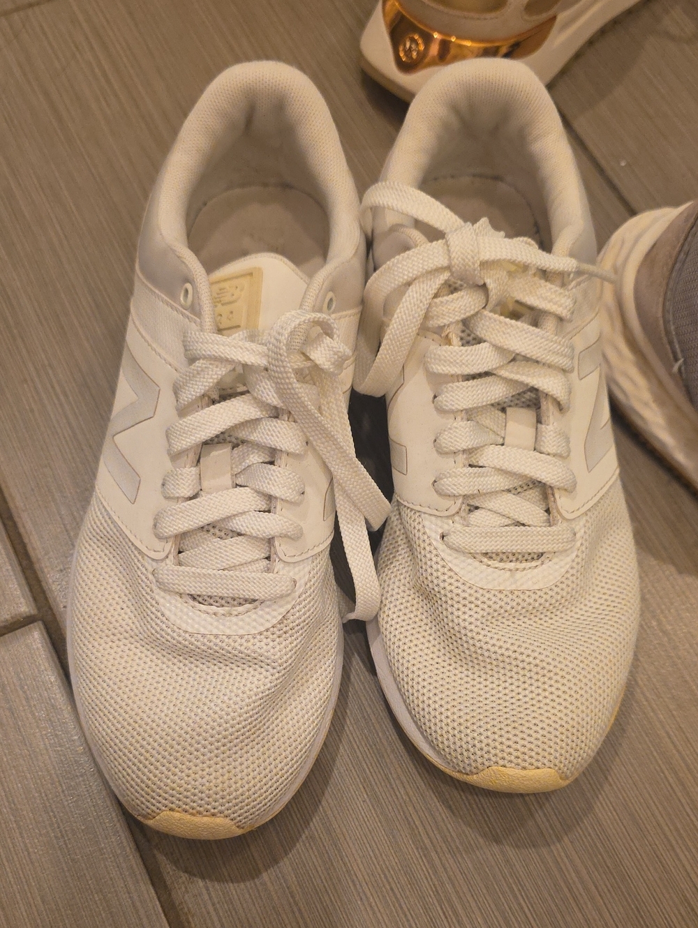 New Balance White Mesh Lace-Up Sneakers